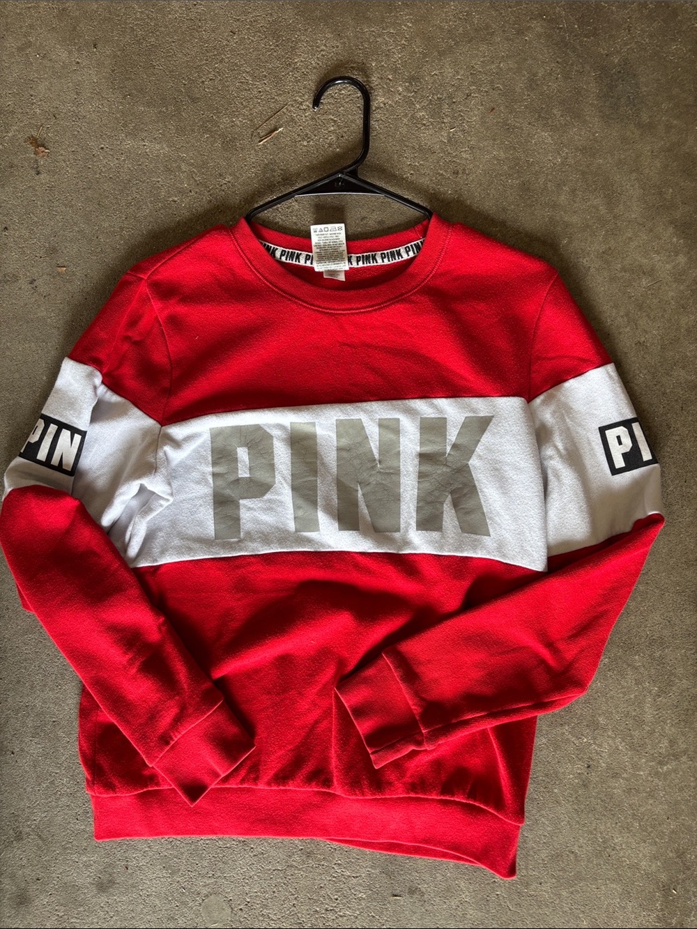 PINK Victoria's Secret Red and White Colorblock Crewneck Sweatshirt